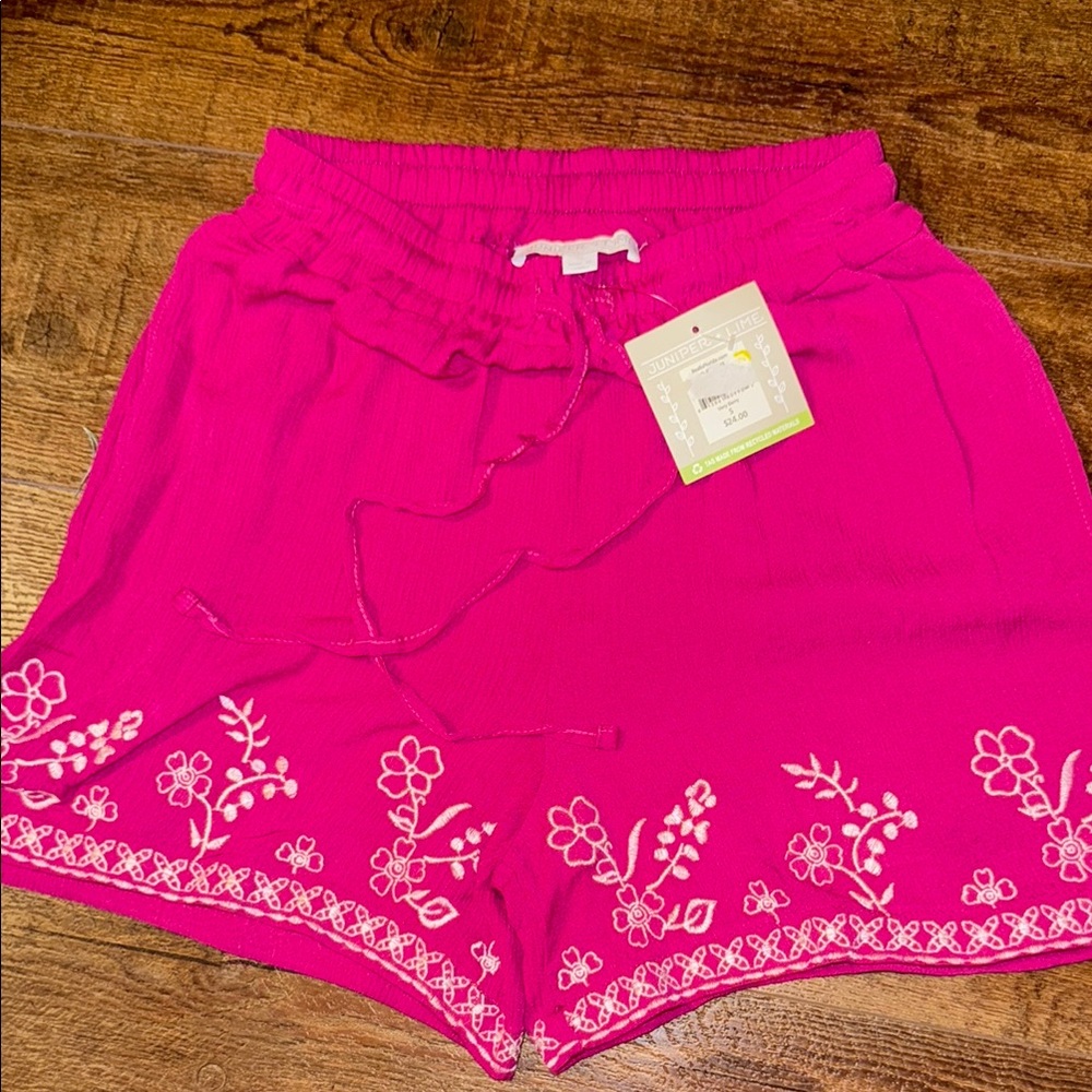 High Waist Pink Embroidered Shorts